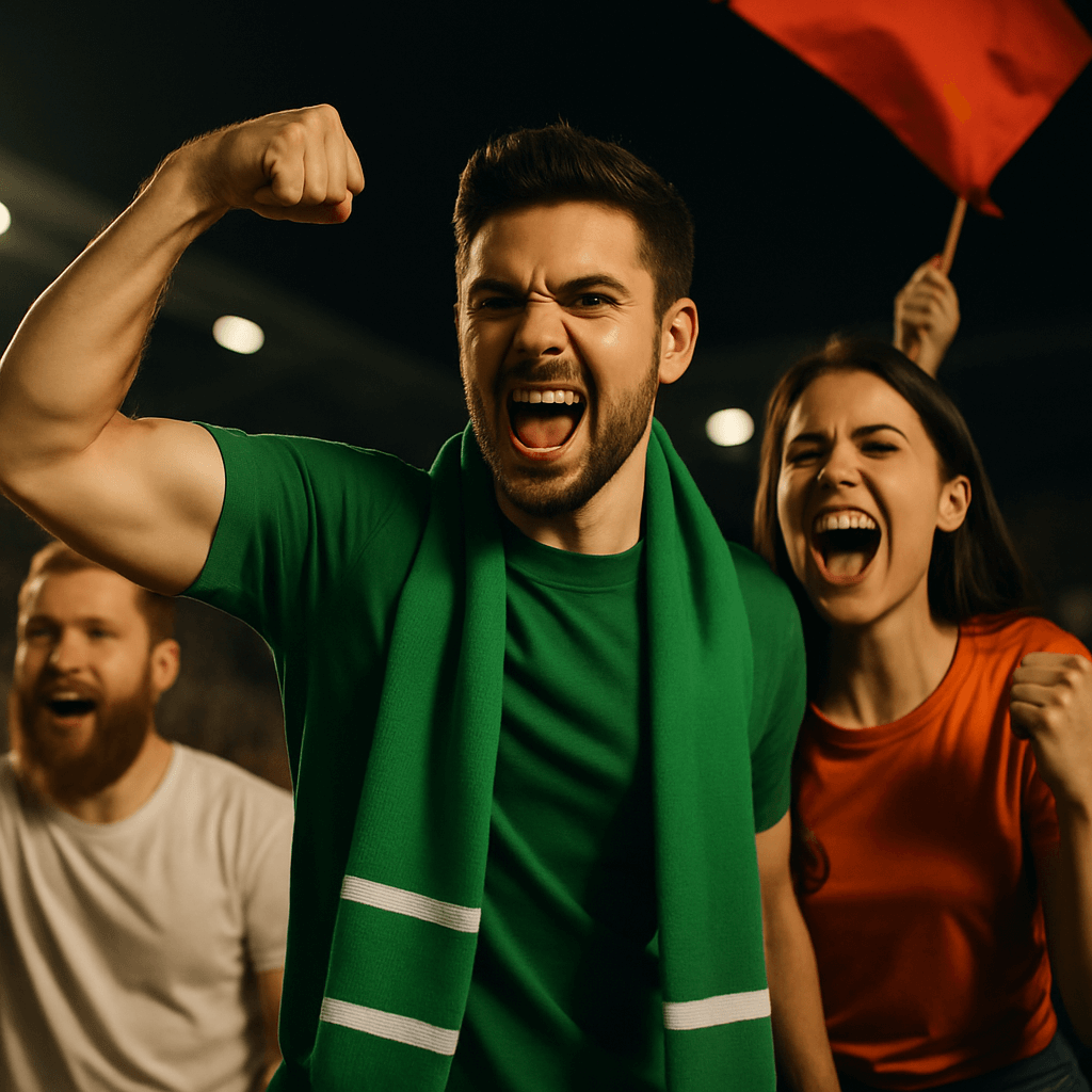 Passionate fans cheering during a live match